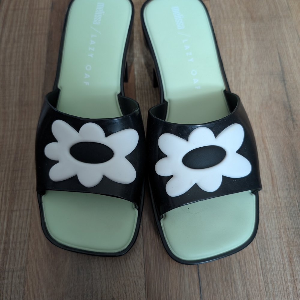 Lazy Oaf Women's Black and White Slide Sandals